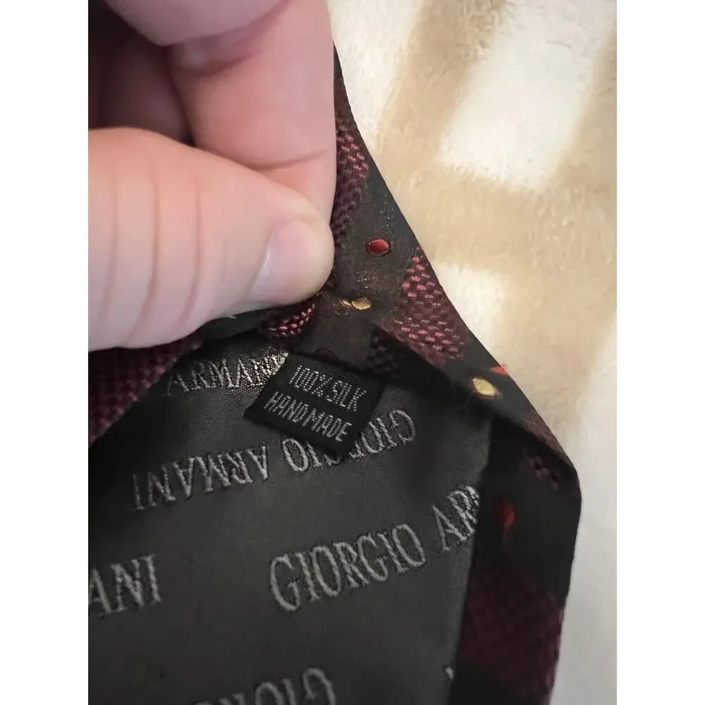 Giorgio Armani Striped Burgundy Black 100% Silk Designer Men's Tie